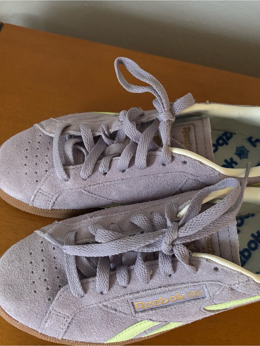 Reebok Suede Sneaker in Lavender with Lime Accents - Picture 2 of 4